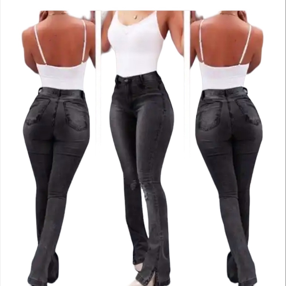 Color 3 Collections Bootcut black ripped jeans size 12 (XL) Flare high waist.